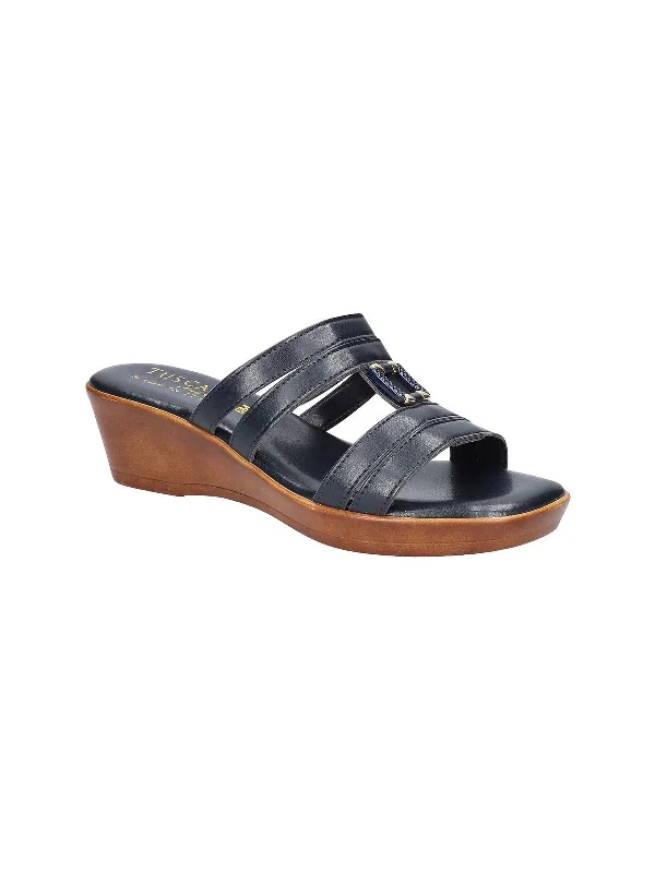 Anzola Womens Faux Leather Slip-On Wedge Sandals