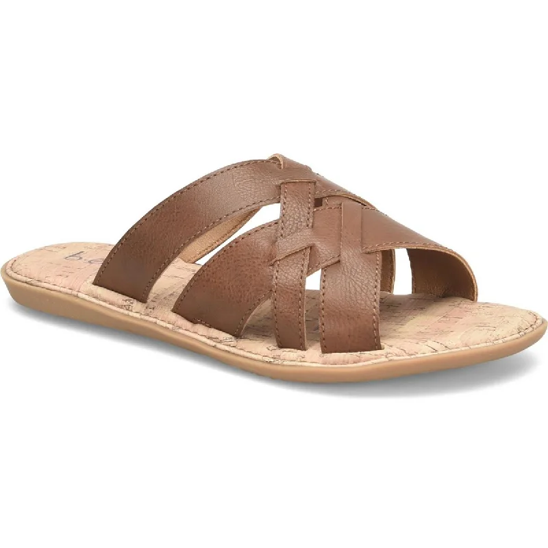 B.O.C. Womens Mona Faux Leather Strappy Slide Sandals