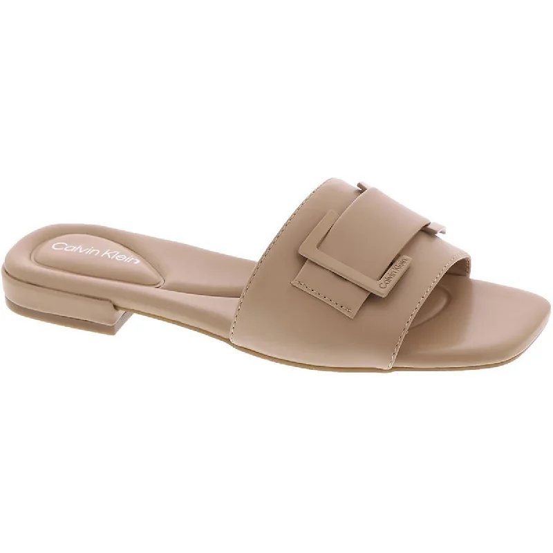 Calvin Klein Womens Tangelo Faux Leather Slip-On Slide Sandals