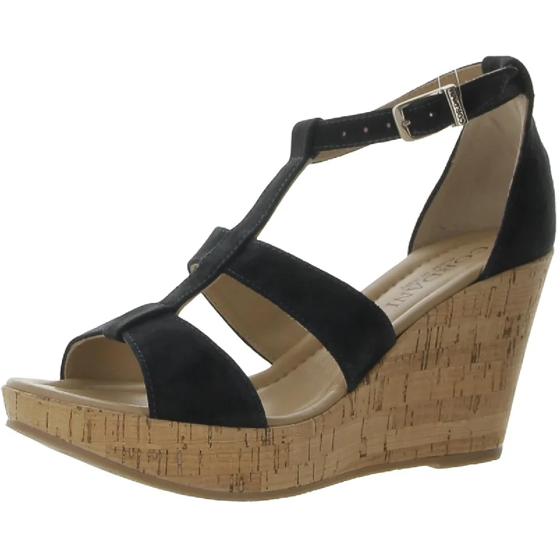 Cordani Womens Raquel Suede T-Strap Wedge Sandals