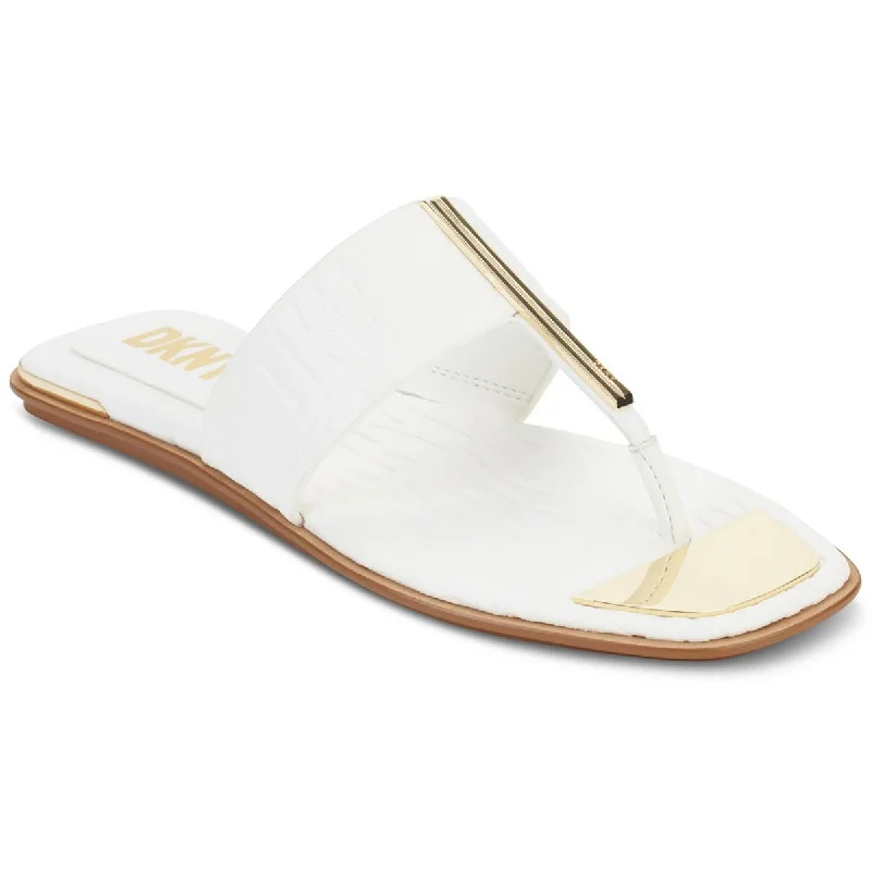 DKNY Womens Deja Faux Leather Square Toe Thong Sandals