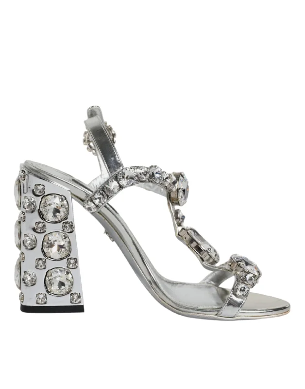 Dolce & Gabbana  Leather T-strap Crystal Sandals Women's Shoes (Pre-Owned)