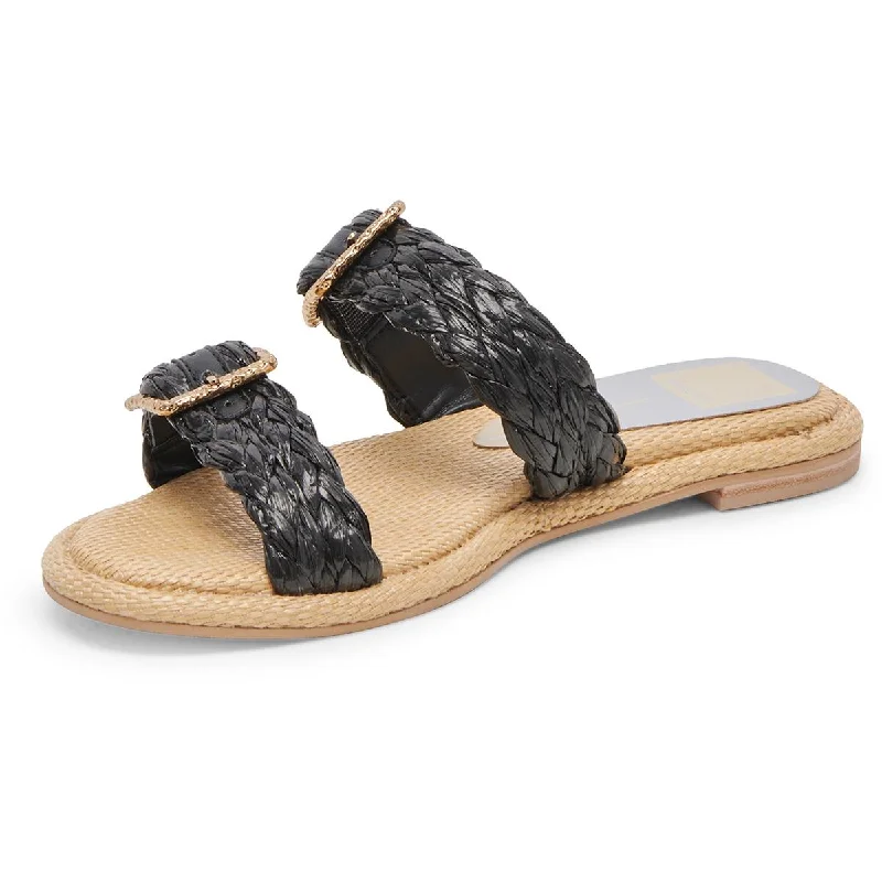 Dolce Vita Womens Alaina Raffia Slip On Slide Sandals