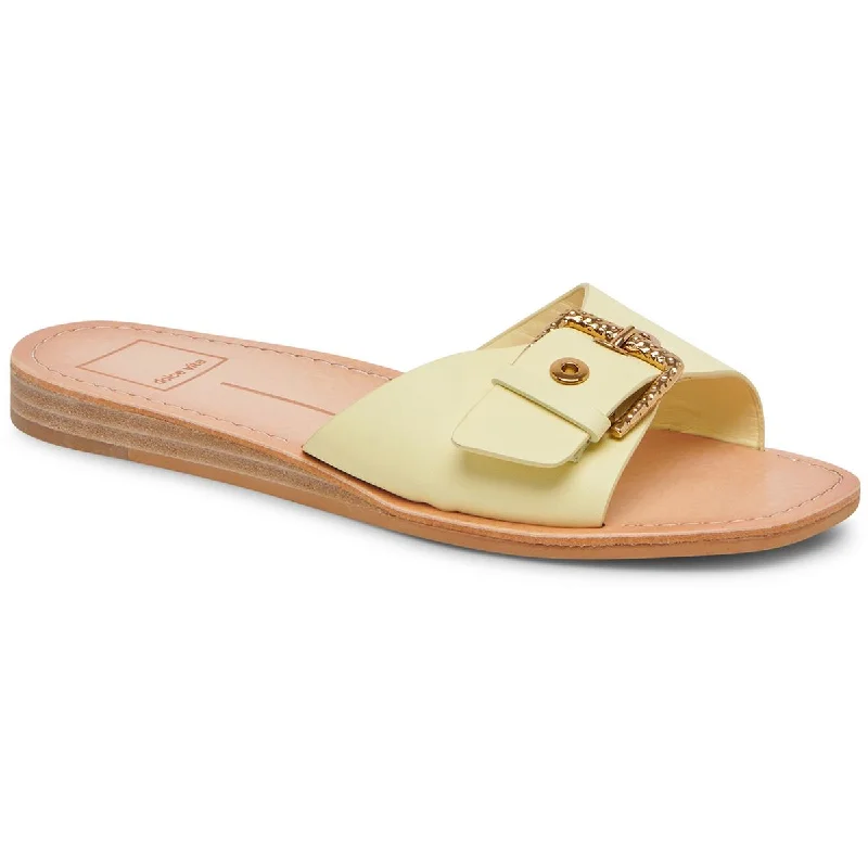 Dolce Vita Womens CABANA Leather Slip On Slide Sandals