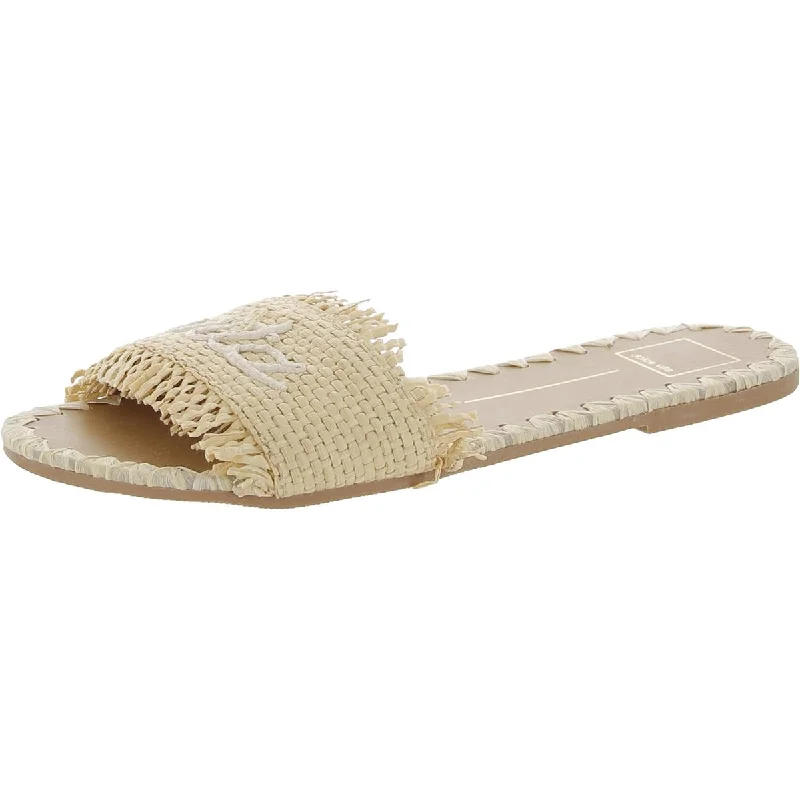 Dolce Vita Womens CAMINO Leather Raffia Slide Sandals