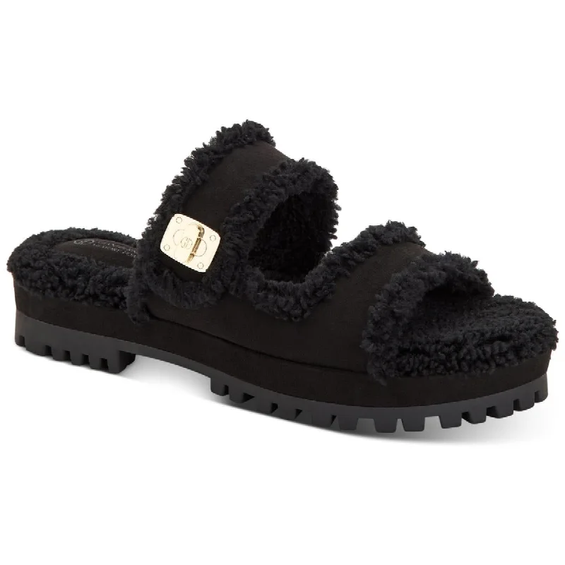 Giani Bernini Womens Tameenna Faux Fur Memory Foam Slide Sandals