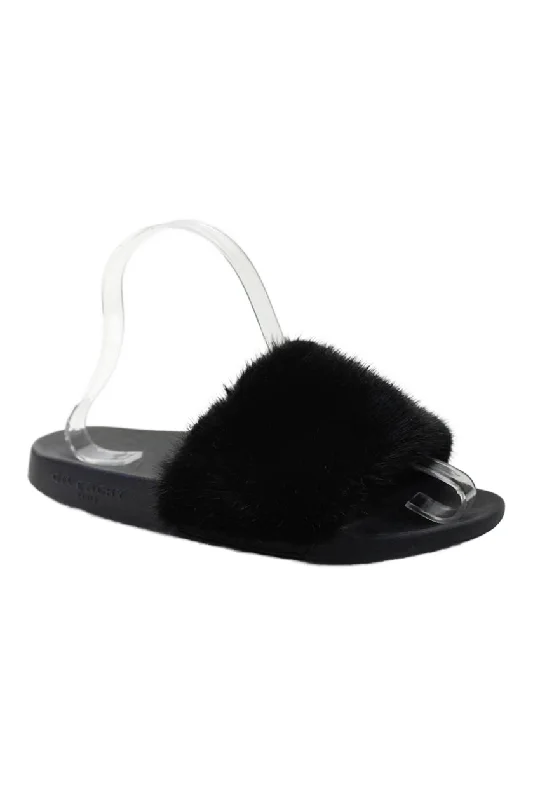 Givenchy Womens Mink Fur Slide On Casual Pool Side Sandals Black