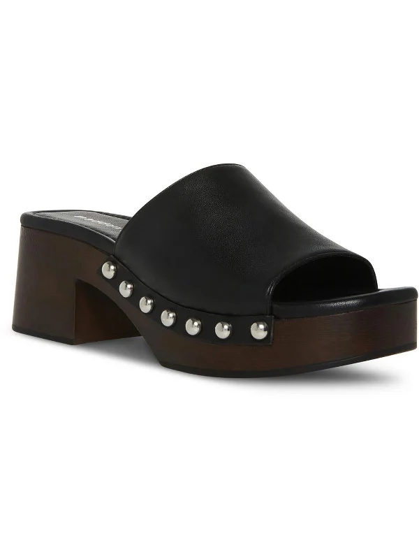 Hilly Womens Faux Leather Studded Slide Sandals