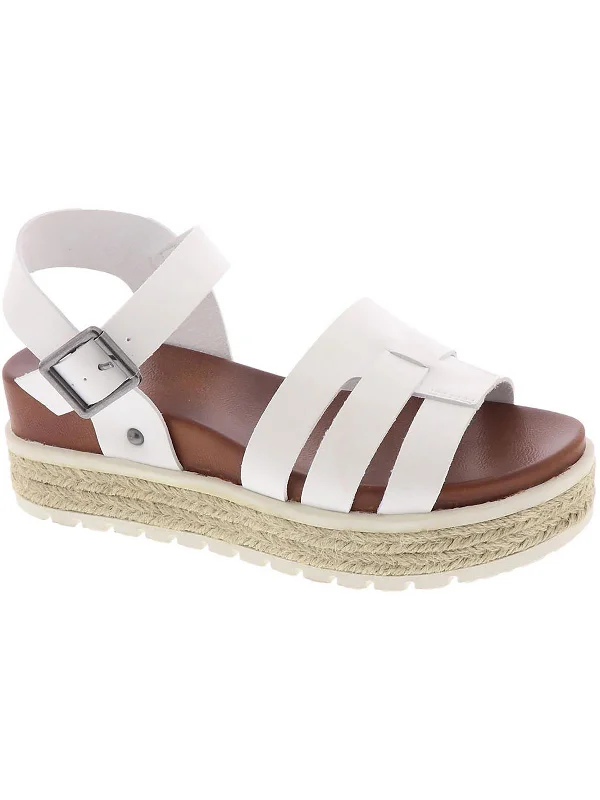 Karlotta Womens Faux Leather Flatform Wedge Sandals