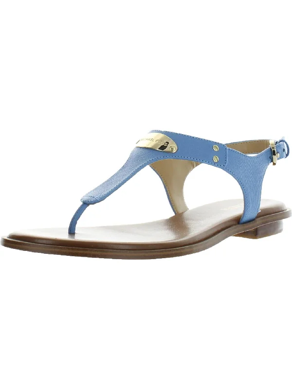 MK Plate Womens Faux Leather T-Strap Thong Sandals