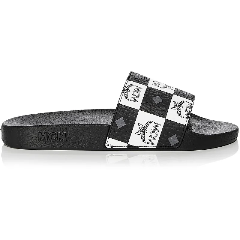 Monogram Slide Womens Faux Leather Logo Slide Sandals