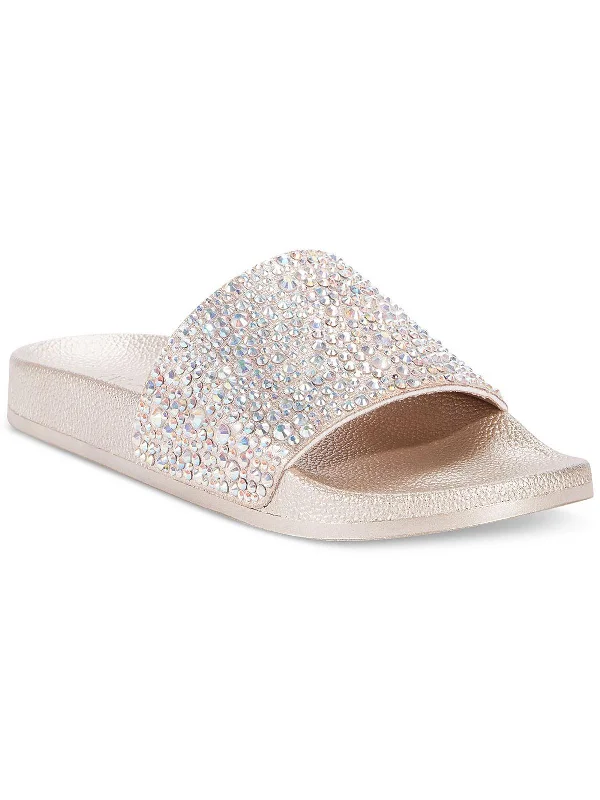 Peymin 56 Womens Rhinestone Pool Slide Sandals