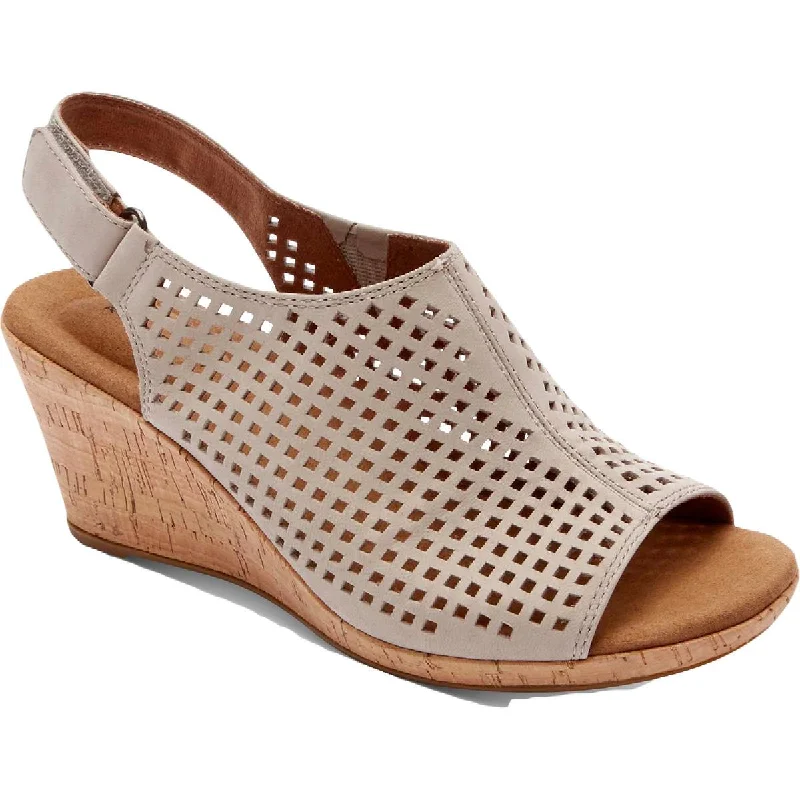 Rockport Womens Briah Suede Perforated Wedge Sandals