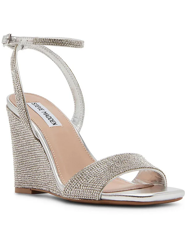 Sophey Womens Metallic Rhinestone Wedge Sandals