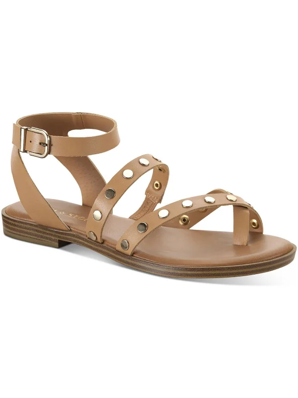 Studleyy Womens Faux Leather Thong Strappy Sandals