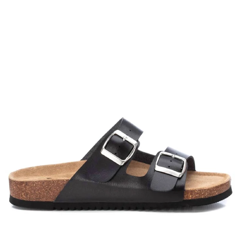 Women's Double Strap Buckle Sandals In Black