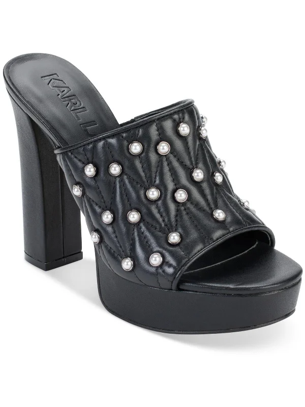 Womens Leather Embellished Slide Sandals