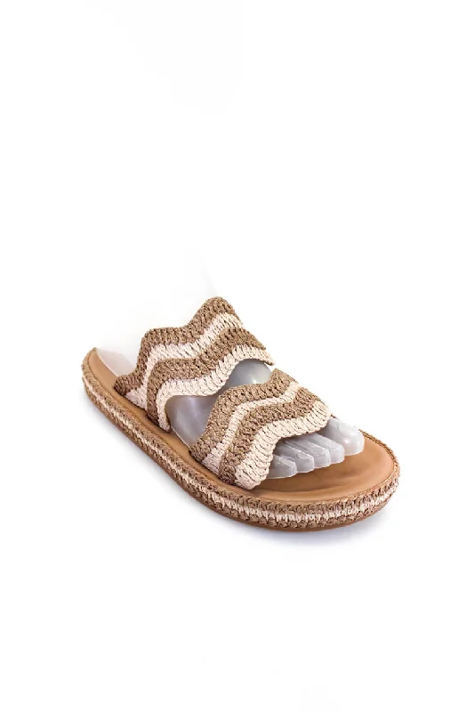 Zimmermann Womens Wavy Raffia Espadrille Slides Sandals Brown Ivory