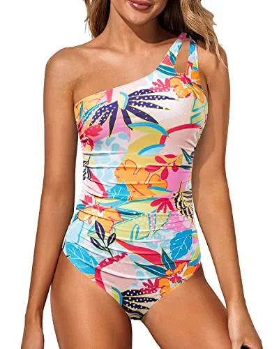 Full Coverage Keyhole One Shoulder Swimsuit for Women