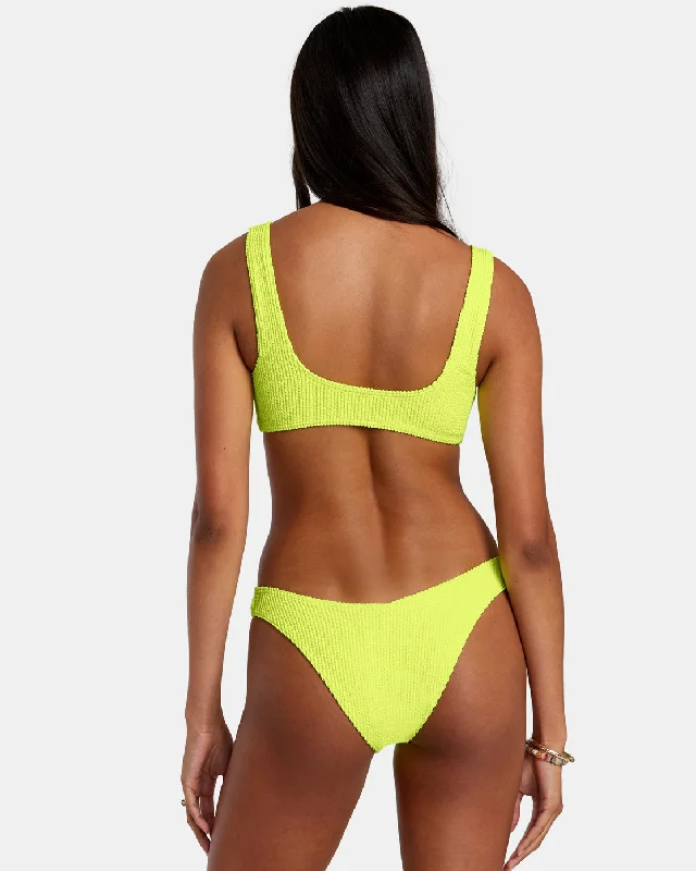 Grooves Texture High Leg Bikini Bottoms - Neon Yellow