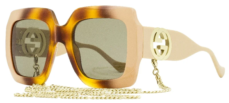 Gucci Women's Square Chain Sunglasses GG1022S 003 Ivory/Havana 54mm