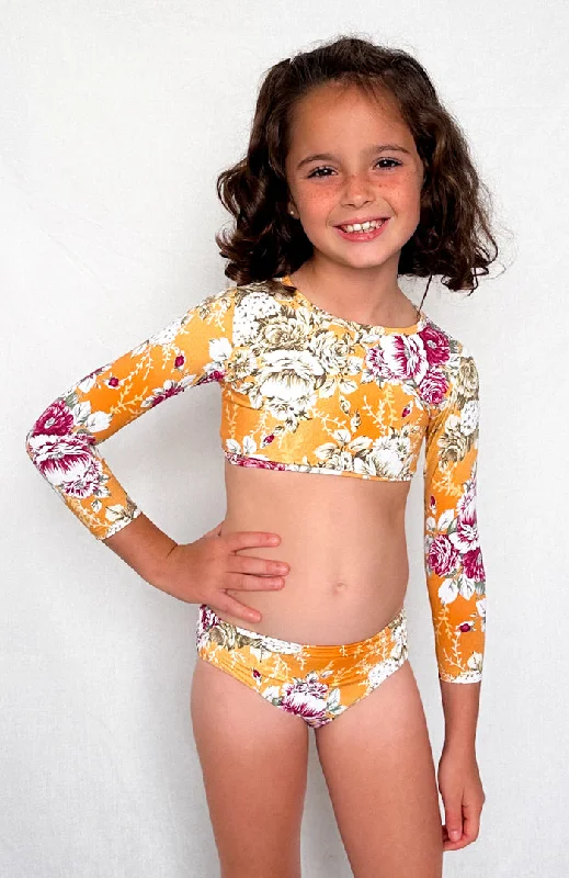 Keiki L'Amour Citrus Bloom Long Sleeve Cropped Top