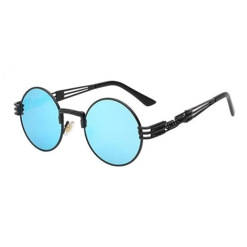 Men's Luxury Round Metal Steampunk Coated Lens Sunglasses in Retro Style