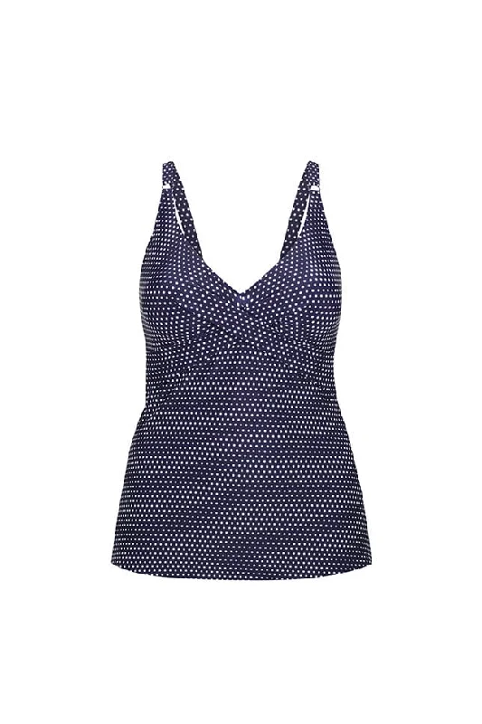 Navy and White Dots Cross Front Swing Tankini Top