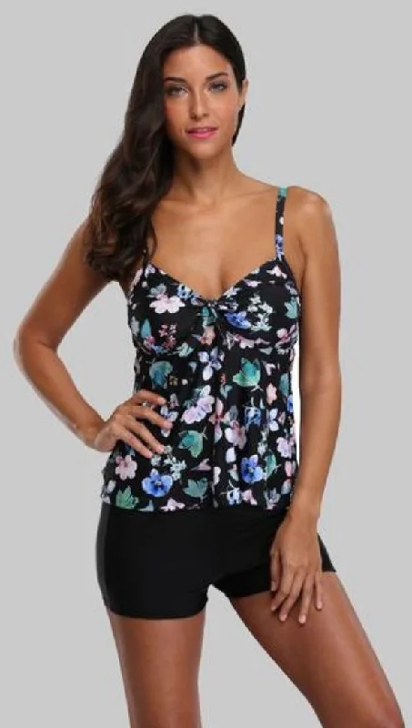 NOVA - Women Floral Tie Front Tankini Set