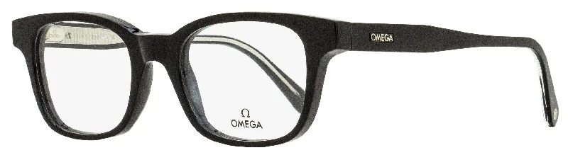 Omega Men's Rectangular Eyeglasses OM5004H 001 Black/Crystal 52mm