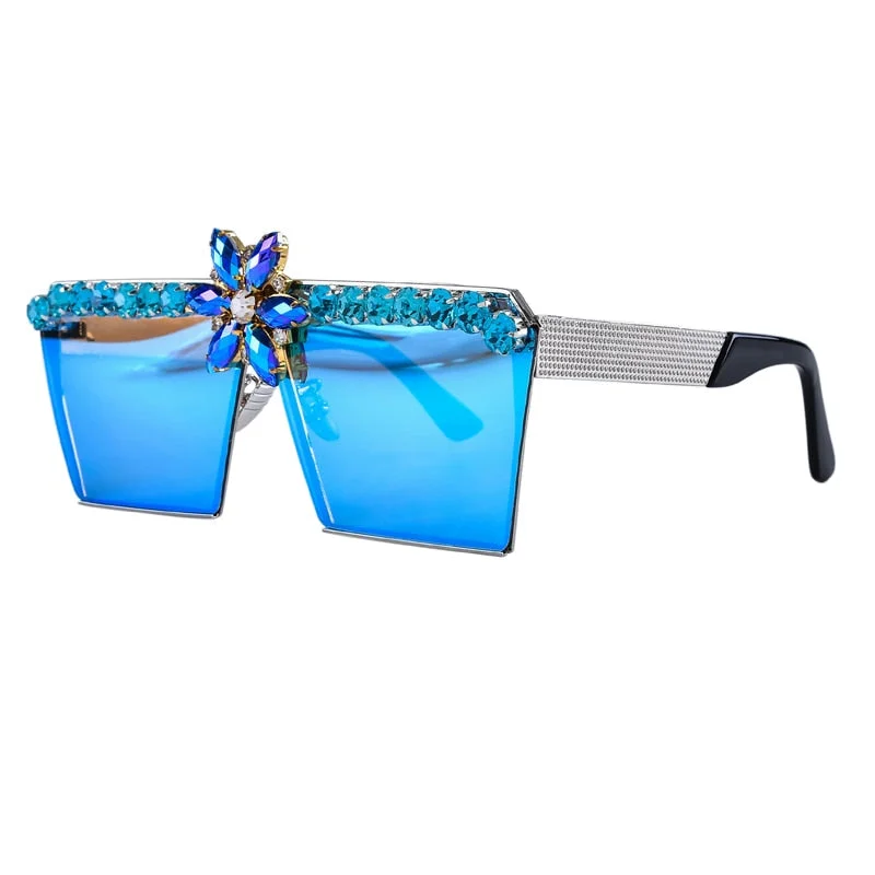 Retro Luxury Rhinestone Oversized Vintage Square UV400 Sunglasses