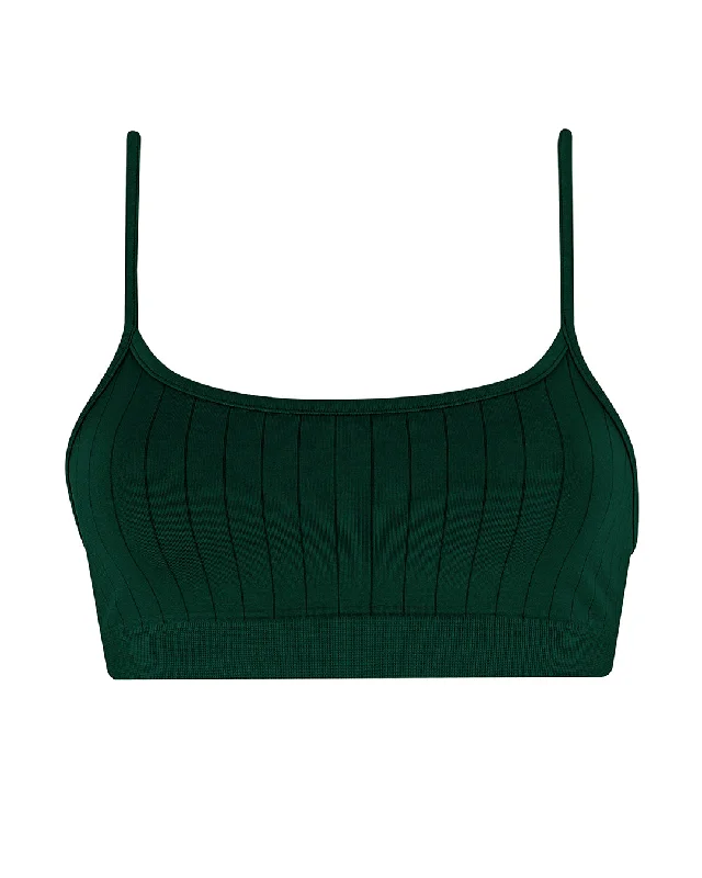 FLAT RIBBED SINCERE Bikini Bra Top | Dark Green