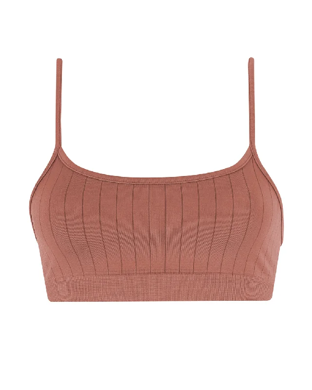 FLAT RIBBED SINCERE Bikini Bra Top | Rusty Pink