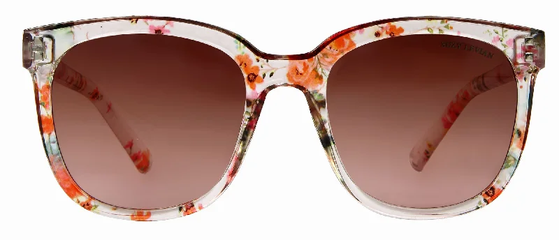 Suzy Levian Women's Pink Clear Floral Square Lens Silver Accent Sunglasses