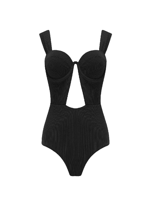 The Bustier Bodysuit - True Black (Rib)