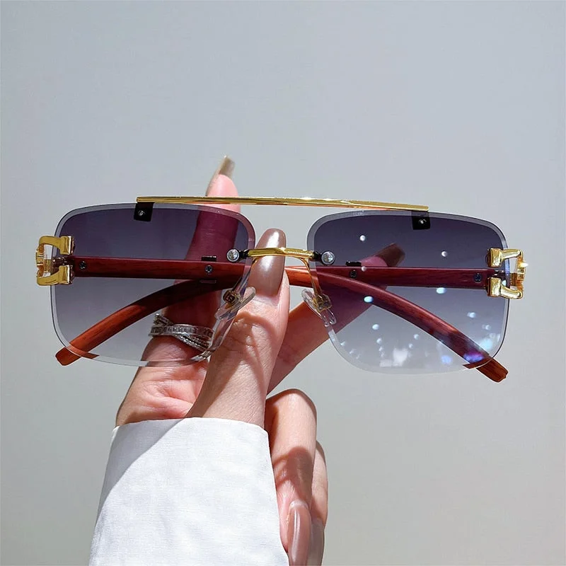 Unisex Oversized Rimless Gradient Double Bridge Retro Sunglasses