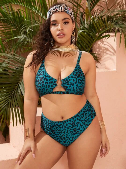 Upopby Floral Hollow Bikini Plus Size Swimsuit