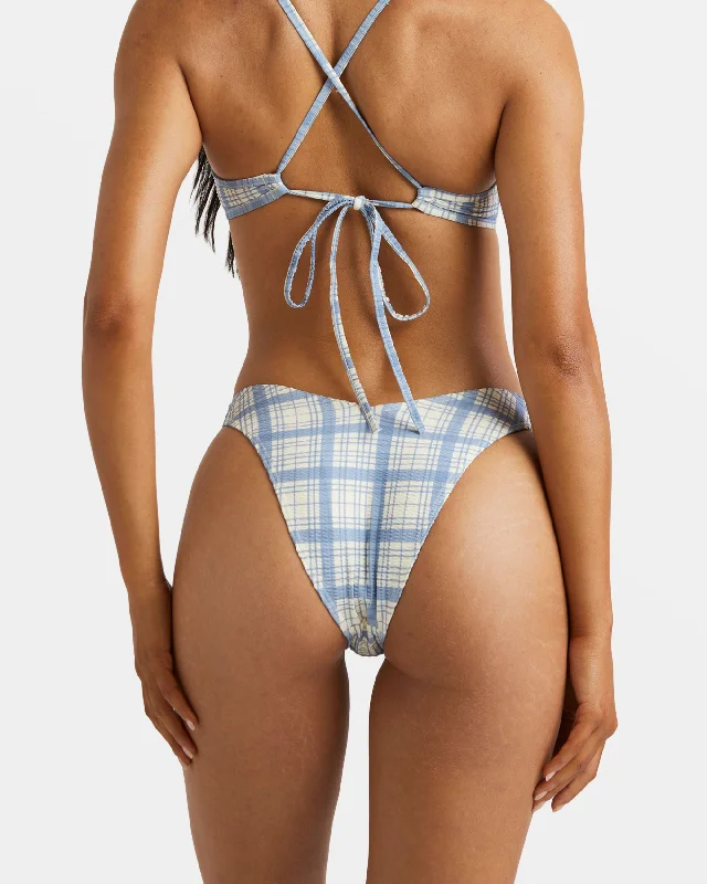 Vintage Plaid V Medium French Bikini Bottoms - Coronet Blue