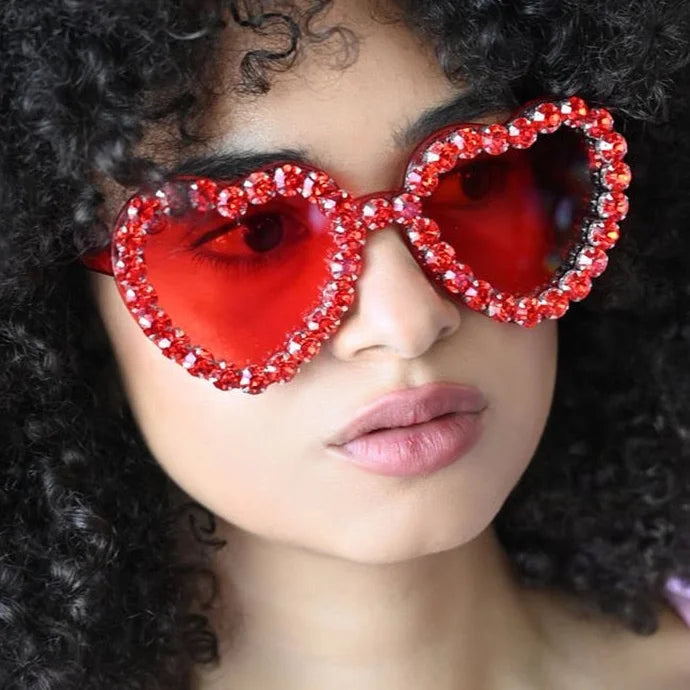 Women's Rimless Heart Shape Rhinestone Diamond Eyewear Sunglasses