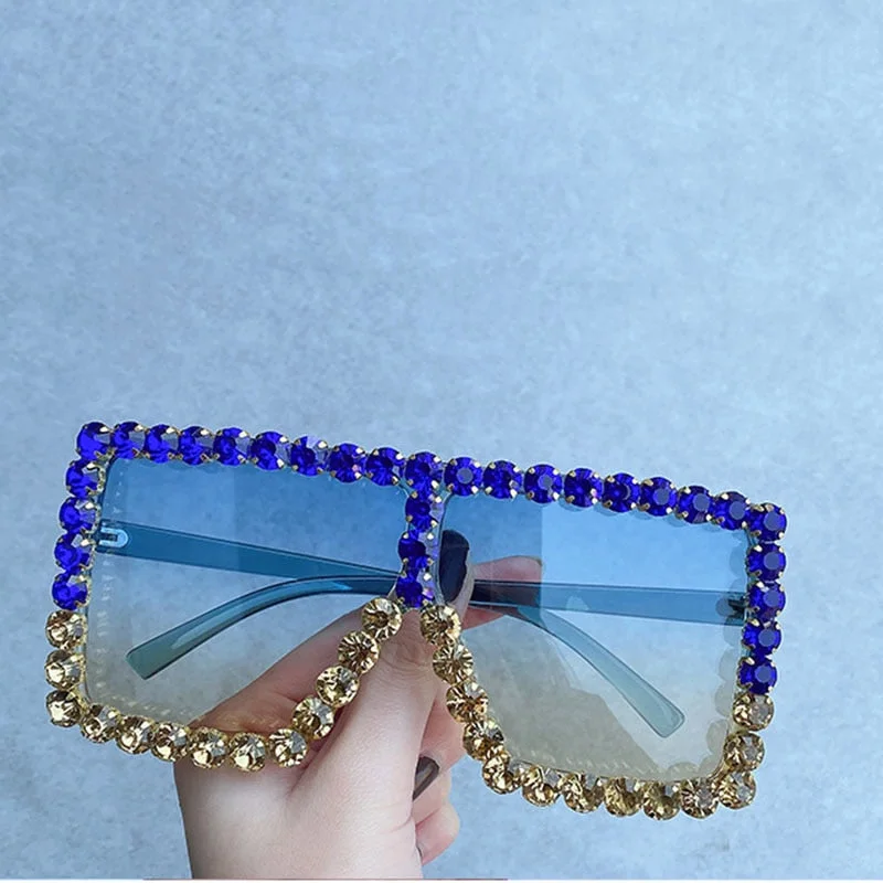 Women's Rimless Luxury Diamond Bling Crystal UV400 Hipster Sunglasses